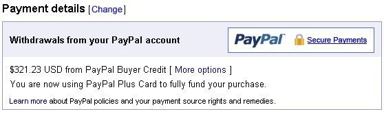 E-bay Payment by PayPal Plus Card